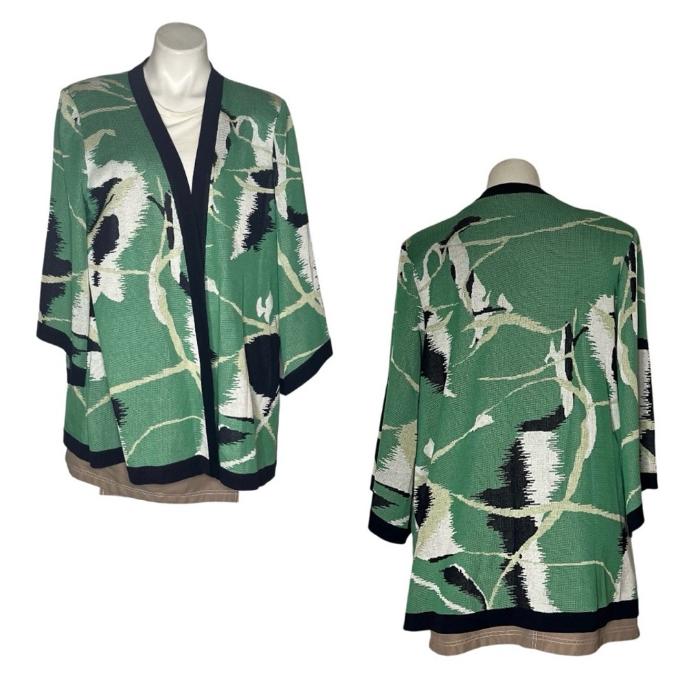 MISOOK Heron Crane Printed Kimono Style Cardigan Green White Black Size XL - Picture 11 of 11